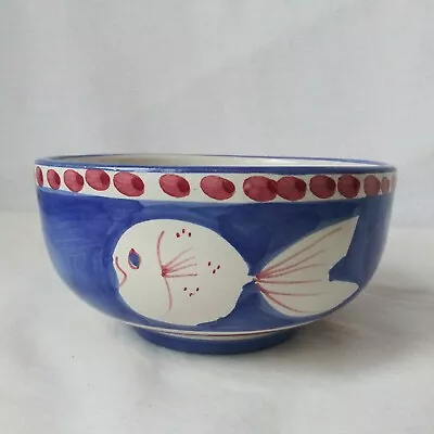Solimene Vietri Italy Campagna Pesce Fish Pattern Blue Cereal Soup Bowl *Flaw • $17.39