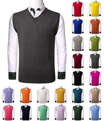 Mens V Neck Sleeveless Sweater Jumper Tank Top Golf Casual Knitted Vest Gilet S • £16.99