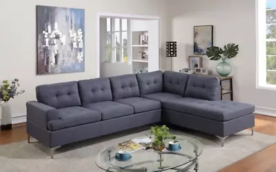 NEW Modern Gray Sectional Linen Fabric Contemporary Living Room With Metal Legs • $929.99