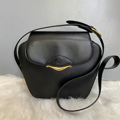 LANVIN Vintage Black Leather Sling Shoulder Bag  • $125