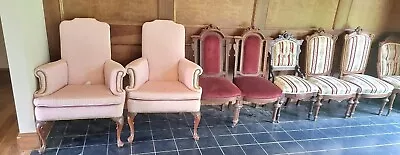 Vintage/Antique PINK Pair Of Queen Anne Style Upholstered Wing Back Chairs DLVRY • $249.99