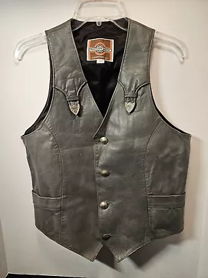 Vintage Pioneer Wear Leather Western Vest Mens Size 38 Grey Buffalo Buttons  • $32