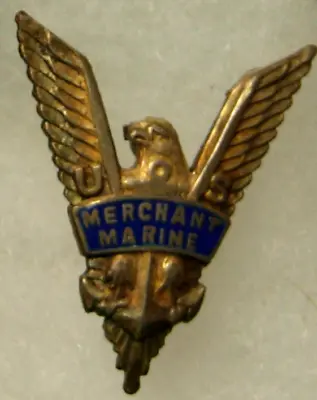 WW2 USMM Gilt Sterling / Enameled Eagle Pin - United States Merchant Marine - PB • $45