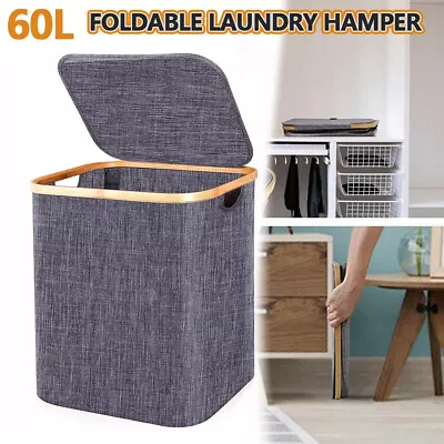 Linen & Bamboo Rectangular Hamper Basket Laundry Bag Cover 40*33*45cm • £15.39