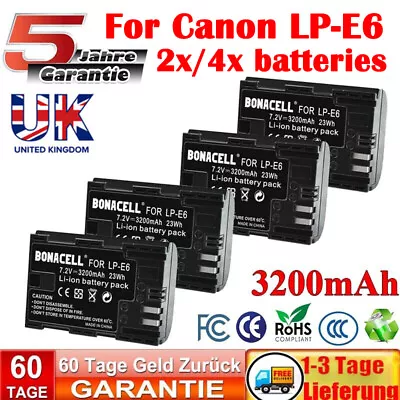 £17.99 • Buy 2-4X LP-E6 3.2AH Battery For Canon EOS 5D Mark II III 60Da 60D 70D 6D 7D Camera