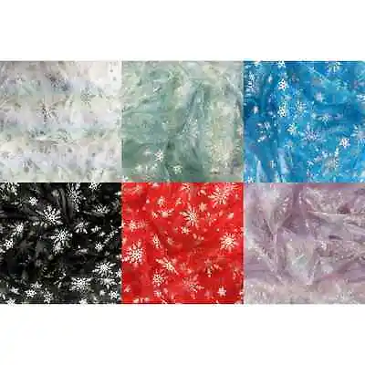 £0.99 • Buy Metallic Foil Organza Fabric Sparkly Frozen Snowflake Winter Festive Christmas