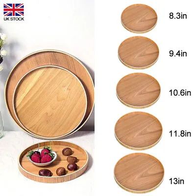£9.07 • Buy Round Wooden Plate Serving Tray Natural Wood Tea Food Server Dishes Platter Gift