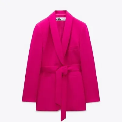 Zara Belted Tuxedo Collar Blazer Neon Fuschia • £179.54