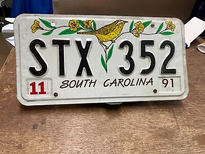 License Plate Tag Vintage South Carolina SC Wren Bird STX 352 1991 Rustic • $9.25