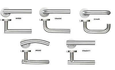 Contemporary MODERN Stainless Steel LEVER DOOR HANDLES On Round Rose In Pairs • £8.93