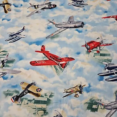 Wingman BTY Smithsonian Quilting Treasures Vintage Planes Blue Sky • $7.99