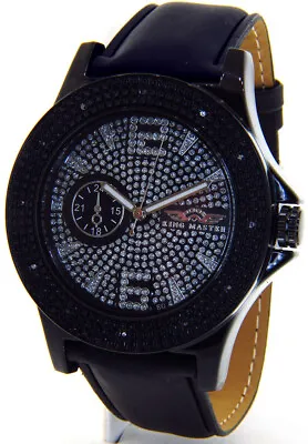 King Master Diamond Watch Black Face Large Black Case Band Super Techno Jojino • $49.95