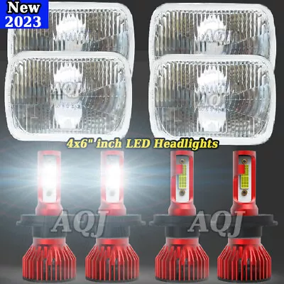 4x6 SEMI SEALED CLEAR 2 PAIR H4 CONVERSION HEADLIGHT + H4 LED WHITE BULBS HL04LF • $142.99