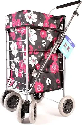 £60 • Buy Premium 6 Wheel Swivel Shopping Trolley With Adjustable Handle Folding Flat Cage