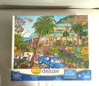 New Busy Tropical Neighborhood Scene Mega Puzzle 1500 Pieces Ages 12+ • $8.97