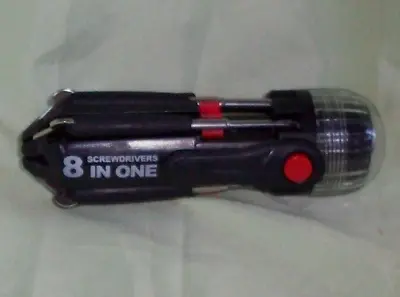 8-in-1 Portable Multi Screwdriver W 6 LED Torch Tools Light Up Flashlight No 186 • £8
