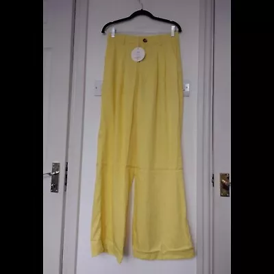 High Waisted Lemon Yellow Pallazo Wide Leg Trousers L NWT • £6.99