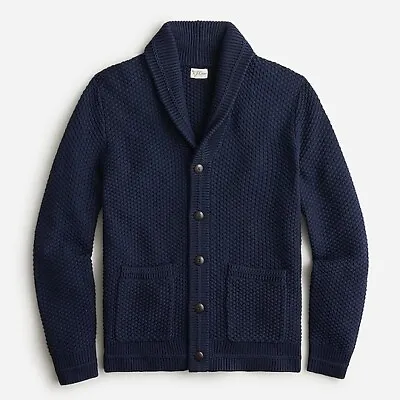 $138 NWT J. CREW Navy XL Men Shawl Collar Checker Stitch Cotton Cardigan Sweater • $79.99