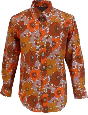 Mens 70s Mens Copper And Brown Psychedelic Floral Shirt  • £37.99