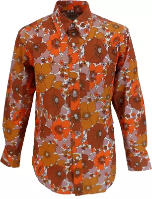 Mens 70s Mens Copper And Brown Psychedelic Floral Shirt  • £39.99