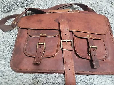 New Men's Handmade Genuine Crossbody Shoulder Brown Briefcase Bag • $19.99