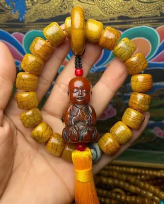 Horn Bone Carved Buddha Beads Chain Bracelet Pray Pendant Amulet Monk Zen • $74.58