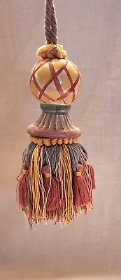 MacKenzie Childs Pottery Tassel W/Yellow Ball With Purple Crisscross Pattern • $65