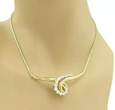 Jose Hess Diamond 18k Yellow Gold Wide Curved Scroll Necklace • $2649