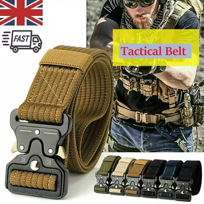 Belt Mens Womens Unisex Canvas Webbing Regular Size Black Buckle Army Belts UK • £4.19