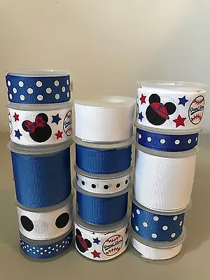 Lot Of 15 Yds. Of Grosgrain Ribbon - White - Royal - Mickey Mouse - B01690 • $4.99