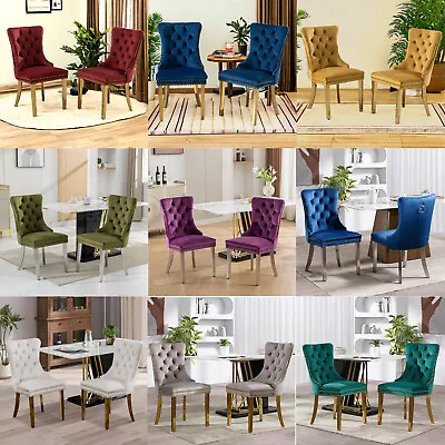 2/4/6/8 Velvet Dining Chair Set Kitchen High Back Chair W/Wood Golden Sliver Leg • $179.98