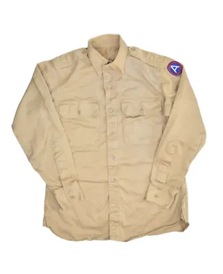 Vintage 1949 US Military Cotton Khaki Shirt Mens 15 Stand Up Collar Uniform • $33.95