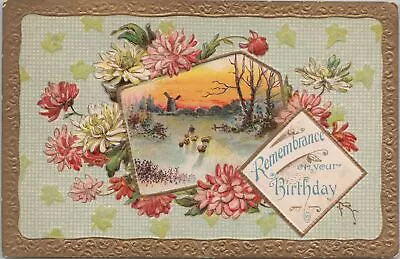 Greetings~Pink & White Flowers & Sheep @ Hill Birthday Greeting~Vintage Postcard • $2.70