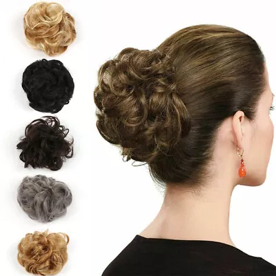 Messy Curly Fake Hair Bun Piece Extensions Hairpiece Hair Clip In Scrunchie • £3.23