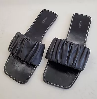 Staud Sandals Slides  Nina  Flat Shoes Black Leather Rouched Size 39 (8.5) • $60