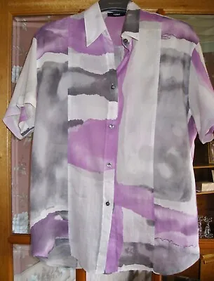 £16.99 • Buy Cotton Voile Summer VERSE Blouse D40 UK14 Abstract Design Lilac & Grey
