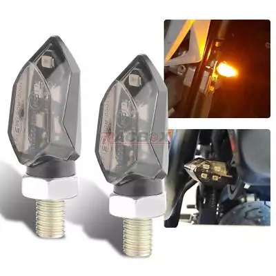 2x Smoked Mini Motorcycle LED Turn Signal Indicator Light Amber Blinker Lamp US • $11.99