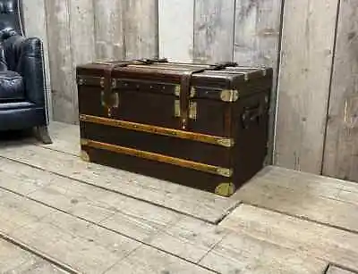 Antique Leather & Canvas  Travel Trunk Luxury Luggage • $1499