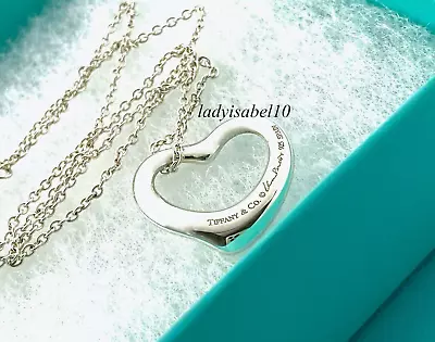 Tiffany & Co Elsa Peretti Open Heart Med Charm Thick Necklace 22mm Silver W Box • $176