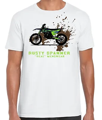 Mens  T Shirt White Large Moto X Motorcross Kawasaki Racing Rusty Spanner Biker • £9.99