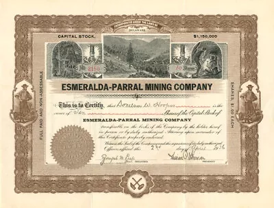 Esmeralda-Parral Mining Co. - Stock Certificate - Mexican Stocks & Bonds • $50