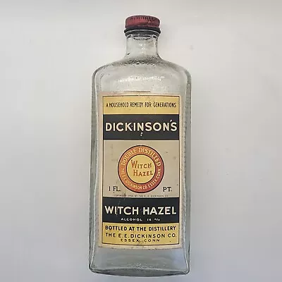 Vintage Dickinson's Witch Hazel Glass Bottle Copyright 1933 Metal Cap 8   • $25