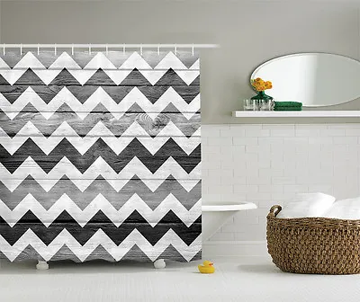 $39.95 • Buy Chevron Pattern On Wood Background Geometric Shower Curtain Extra Long 84 Inch