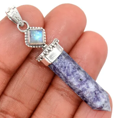 Natural Purple Lepidolite & Moonstone 925 Silver Pendant AW8 CP39330 • $14.99