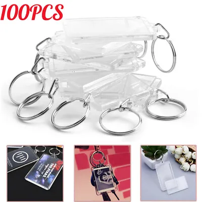 100pcs Acrylic Plastic Blank Keyrings Insert Photo Passport Key Rings UK • £10.98