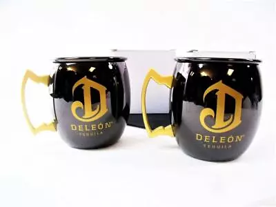 Set Of 2  Deleon Tequila  Moscow Mule Mugs Metal Cups Color: Black New In Box • $12.89