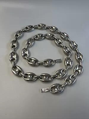 Vintage Ladies Solid Sterling Silver 28” Mariner Anchor Link Chain Necklace • $149.26