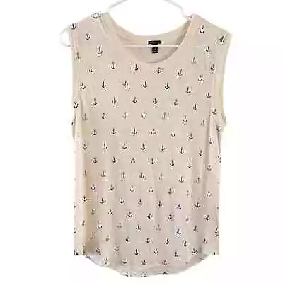 J. Crew Womens X-Small Anchor Print Linen Tank Top Cream Navy Nautical Coastal • $18