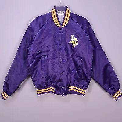 Vintage Minnesota Vikings Jacket Mens Large Purple Satin Chalk Line NFL • $54.99