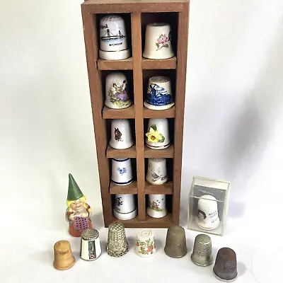 Thimble Collection Vintage Mixed Lot Of 19 With Wooden Display Case • $9.99